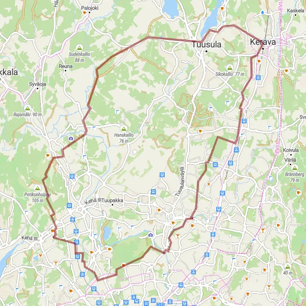 Map miniature of "Gravel Adventure in the Forest" cycling inspiration in Helsinki-Uusimaa, Finland. Generated by Tarmacs.app cycling route planner