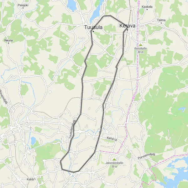 Map miniature of "Tranquil Vantaa" cycling inspiration in Helsinki-Uusimaa, Finland. Generated by Tarmacs.app cycling route planner