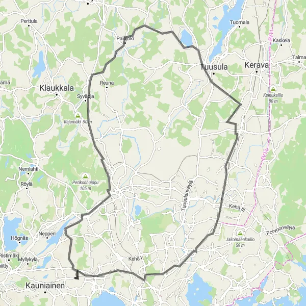 Map miniature of "Challenging road loop through Vantaa" cycling inspiration in Helsinki-Uusimaa, Finland. Generated by Tarmacs.app cycling route planner