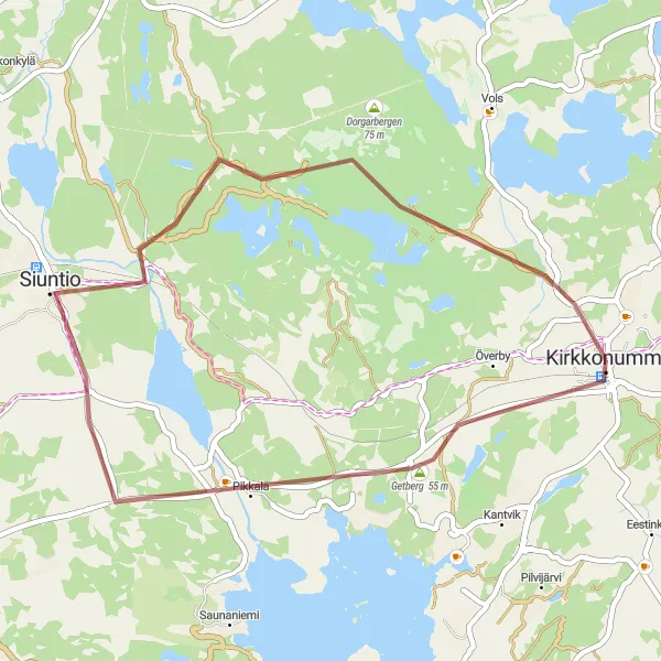 Map miniature of "Scenic Gravel Trails in Kirkkonummi" cycling inspiration in Helsinki-Uusimaa, Finland. Generated by Tarmacs.app cycling route planner