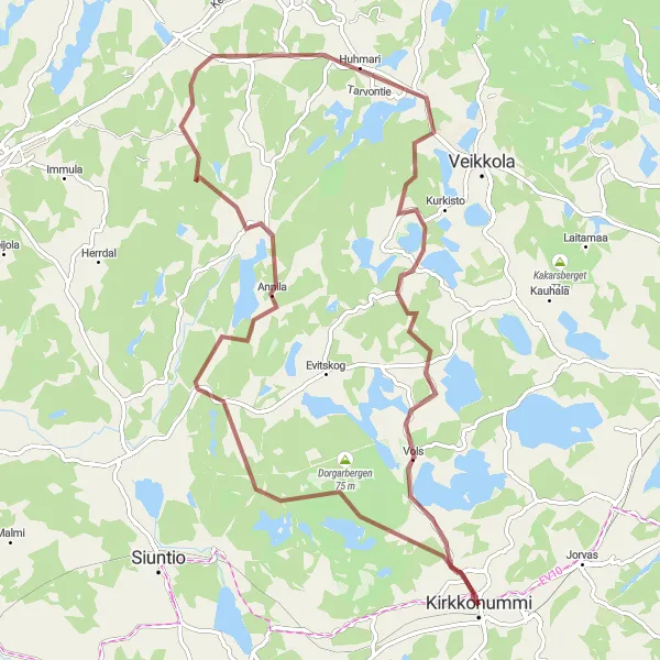 Map miniature of "The Enchanting Countryside" cycling inspiration in Helsinki-Uusimaa, Finland. Generated by Tarmacs.app cycling route planner