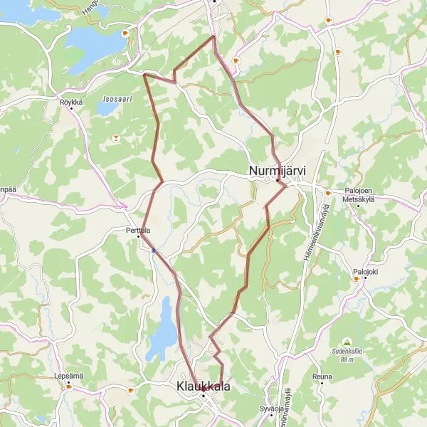 Map miniature of "Perttula Gravel Ride" cycling inspiration in Helsinki-Uusimaa, Finland. Generated by Tarmacs.app cycling route planner