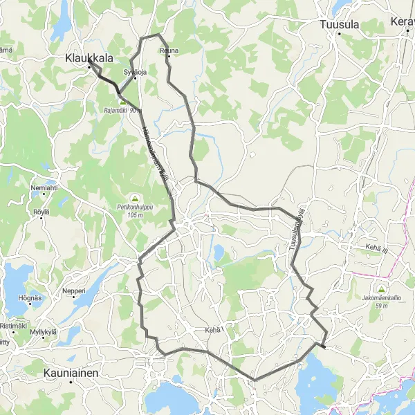 Karttaminiaatyyri "Klaukkala - Vanhakaupunki - Klaukkala" pyöräilyinspiraatiosta alueella Helsinki-Uusimaa, Finland. Luotu Tarmacs.app pyöräilyreittisuunnittelijalla