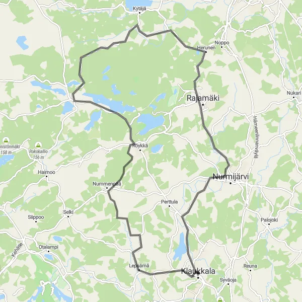 Map miniature of "Lepsämä Circuit" cycling inspiration in Helsinki-Uusimaa, Finland. Generated by Tarmacs.app cycling route planner