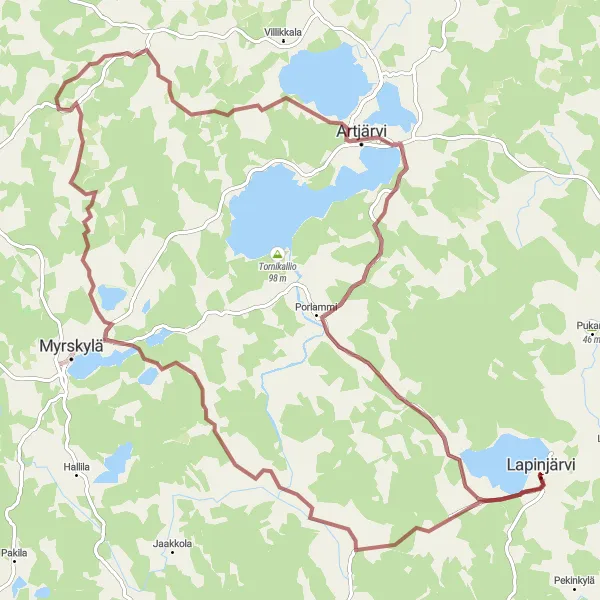 Map miniature of "Adventurous Gravel Delight" cycling inspiration in Helsinki-Uusimaa, Finland. Generated by Tarmacs.app cycling route planner