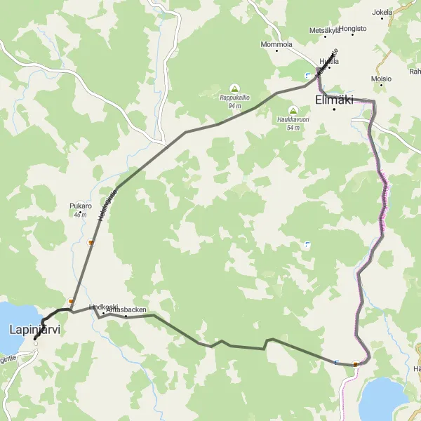 Karttaminiaatyyri "Lapinjärvi - Haukkavuori - Ruotsinkylä - Lilla Norrby" pyöräilyinspiraatiosta alueella Helsinki-Uusimaa, Finland. Luotu Tarmacs.app pyöräilyreittisuunnittelijalla