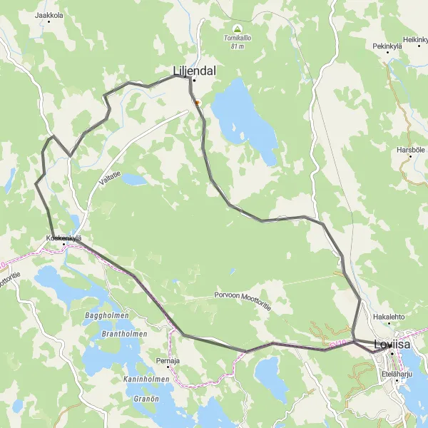 Map miniature of "The Coastal Ride" cycling inspiration in Helsinki-Uusimaa, Finland. Generated by Tarmacs.app cycling route planner