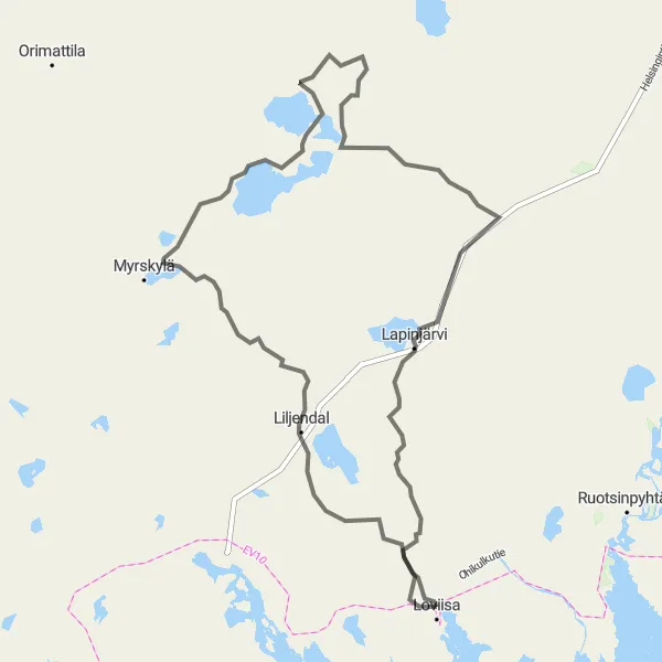 Map miniature of "The Coastal Fortress Ride" cycling inspiration in Helsinki-Uusimaa, Finland. Generated by Tarmacs.app cycling route planner