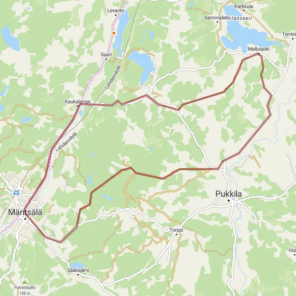 Map miniature of "Gravel Adventure" cycling inspiration in Helsinki-Uusimaa, Finland. Generated by Tarmacs.app cycling route planner