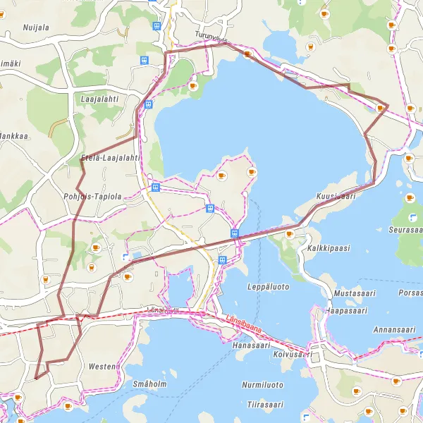 Map miniature of "Munkkiniemi Gravel Loop" cycling inspiration in Helsinki-Uusimaa, Finland. Generated by Tarmacs.app cycling route planner