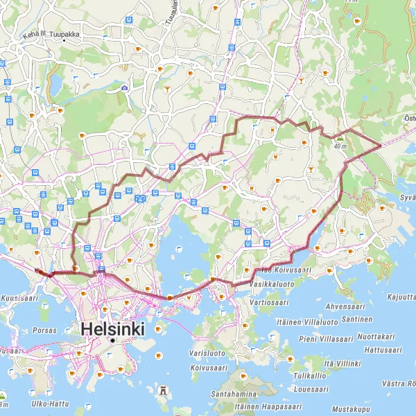 Map miniature of "Oulunkylä-Pasila Gravel Route" cycling inspiration in Helsinki-Uusimaa, Finland. Generated by Tarmacs.app cycling route planner