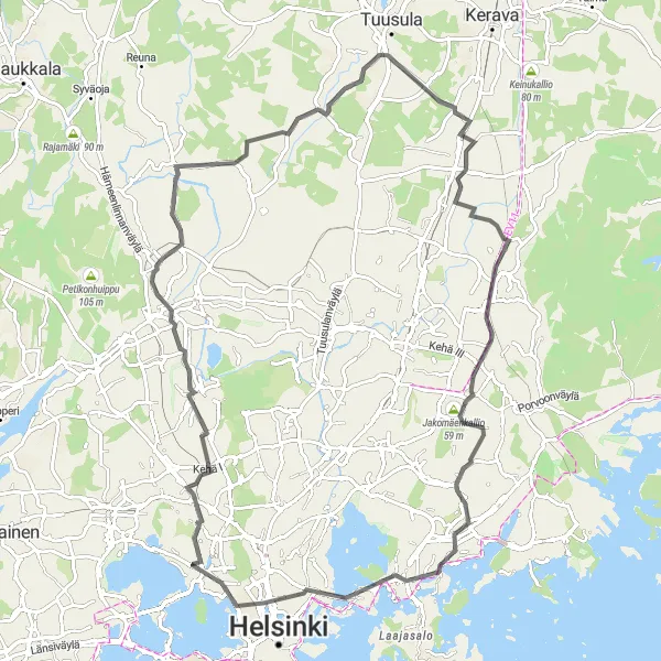 Map miniature of "Högberg-Helsinki Loop" cycling inspiration in Helsinki-Uusimaa, Finland. Generated by Tarmacs.app cycling route planner