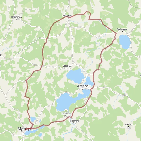 Map miniature of "Gravel Adventure of Myrskylä" cycling inspiration in Helsinki-Uusimaa, Finland. Generated by Tarmacs.app cycling route planner