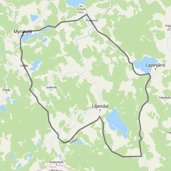 Map miniature of "Express Scenic Ride to Myrskylä's Landmarks" cycling inspiration in Helsinki-Uusimaa, Finland. Generated by Tarmacs.app cycling route planner