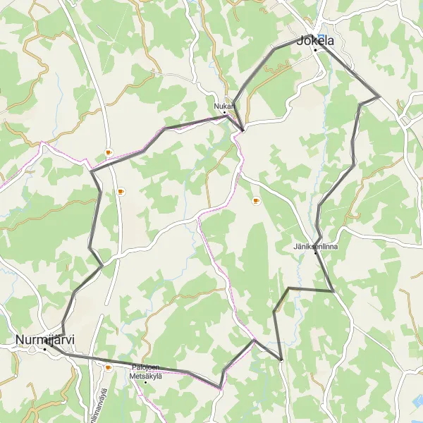 Map miniature of "Scenic Road Cycling Route in Nurmijärvi" cycling inspiration in Helsinki-Uusimaa, Finland. Generated by Tarmacs.app cycling route planner