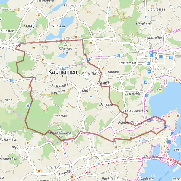 Map miniature of "Otaniemi – Tapiola – Kasavuori – Maarintorni" cycling inspiration in Helsinki-Uusimaa, Finland. Generated by Tarmacs.app cycling route planner