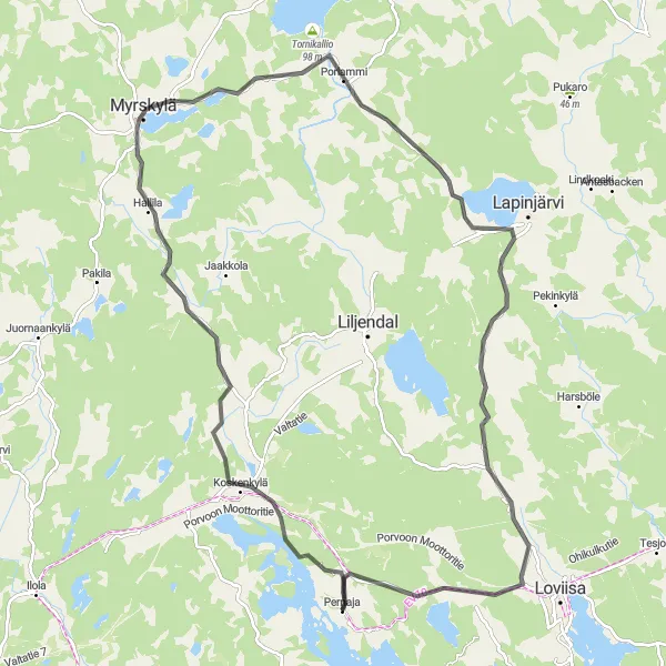 Karttaminiaatyyri "Järven kierros" pyöräilyinspiraatiosta alueella Helsinki-Uusimaa, Finland. Luotu Tarmacs.app pyöräilyreittisuunnittelijalla