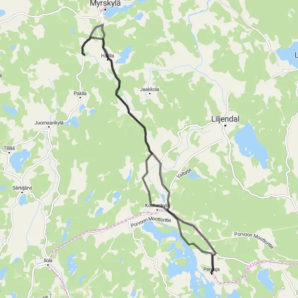 Map miniature of "Humalakoski Ride" cycling inspiration in Helsinki-Uusimaa, Finland. Generated by Tarmacs.app cycling route planner