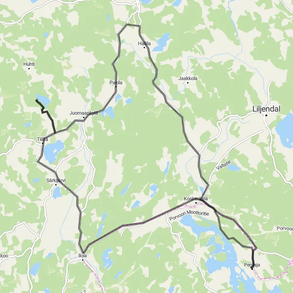 Map miniature of "Road cycling route from Pernå to Koskenkylä" cycling inspiration in Helsinki-Uusimaa, Finland. Generated by Tarmacs.app cycling route planner