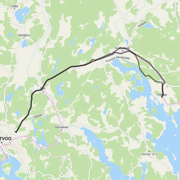 Map miniature of "Pernå Road Adventure" cycling inspiration in Helsinki-Uusimaa, Finland. Generated by Tarmacs.app cycling route planner