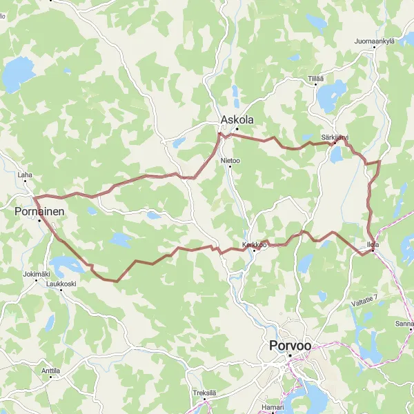 Map miniature of "Autumn Adventure" cycling inspiration in Helsinki-Uusimaa, Finland. Generated by Tarmacs.app cycling route planner