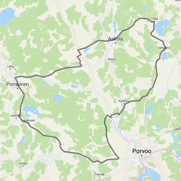 Map miniature of "Coastal Adventure" cycling inspiration in Helsinki-Uusimaa, Finland. Generated by Tarmacs.app cycling route planner