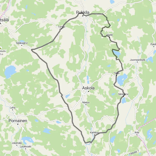 Map miniature of "Naarkoski-Liljendal Loop" cycling inspiration in Helsinki-Uusimaa, Finland. Generated by Tarmacs.app cycling route planner