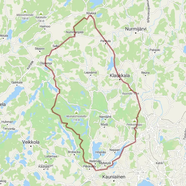 Map miniature of "Gravel Adventure in Nurmijärvi" cycling inspiration in Helsinki-Uusimaa, Finland. Generated by Tarmacs.app cycling route planner