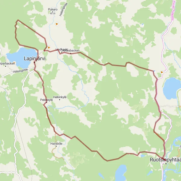 Map miniature of "Ruotsinpyhtää Hiking Trail" cycling inspiration in Helsinki-Uusimaa, Finland. Generated by Tarmacs.app cycling route planner