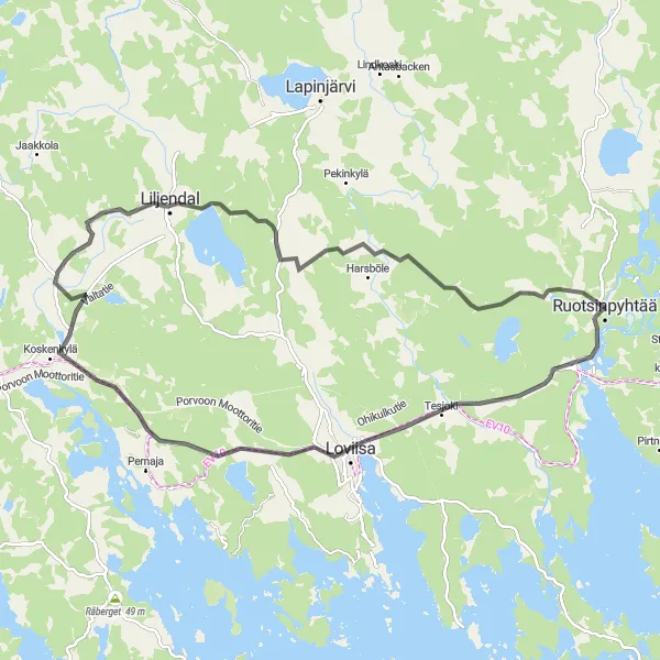 Map miniature of "Coastal Road Adventure" cycling inspiration in Helsinki-Uusimaa, Finland. Generated by Tarmacs.app cycling route planner