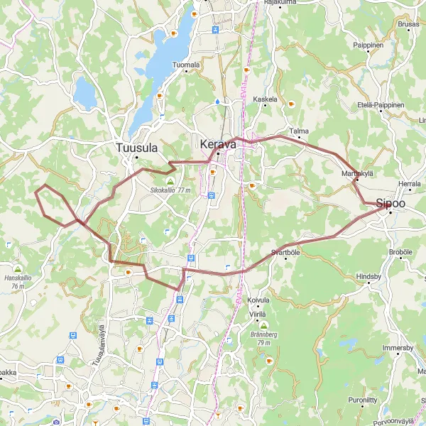 Map miniature of "Korso to Martinkylä" cycling inspiration in Helsinki-Uusimaa, Finland. Generated by Tarmacs.app cycling route planner