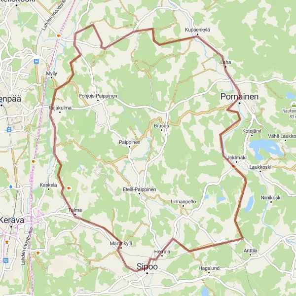 Map miniature of "Scenic Beauty: Martinkylä to Nickby Loop" cycling inspiration in Helsinki-Uusimaa, Finland. Generated by Tarmacs.app cycling route planner