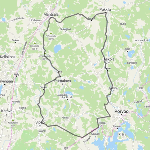 Map miniature of "Nikkilä to Nietoo" cycling inspiration in Helsinki-Uusimaa, Finland. Generated by Tarmacs.app cycling route planner