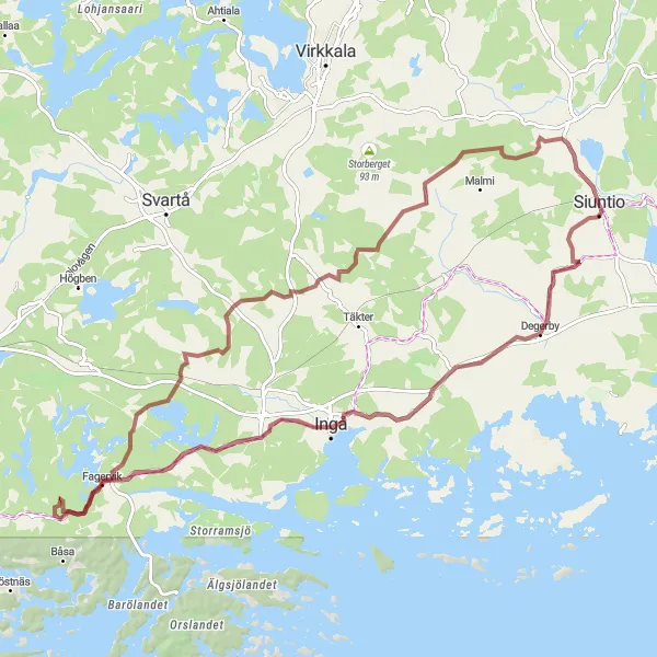 Map miniature of "Gravel Adventure in Siuntio Countryside" cycling inspiration in Helsinki-Uusimaa, Finland. Generated by Tarmacs.app cycling route planner