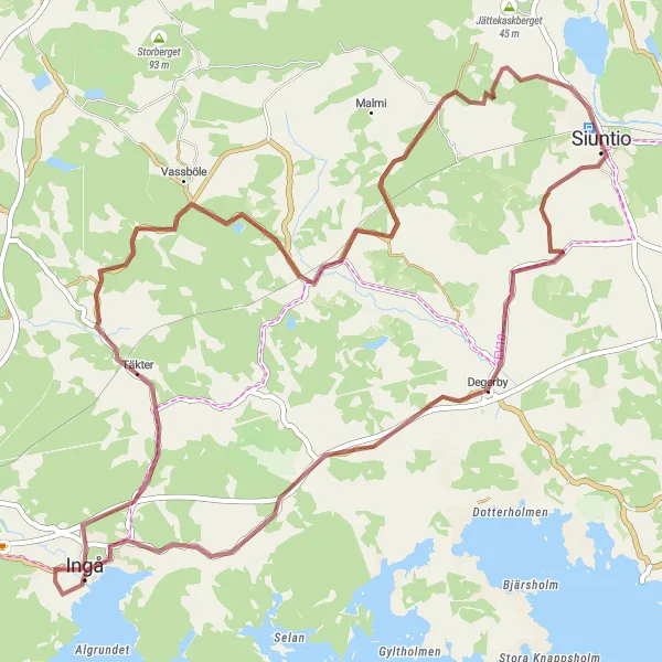 Map miniature of "Siuntio Countryside Escape: Gravel Route Adventure" cycling inspiration in Helsinki-Uusimaa, Finland. Generated by Tarmacs.app cycling route planner