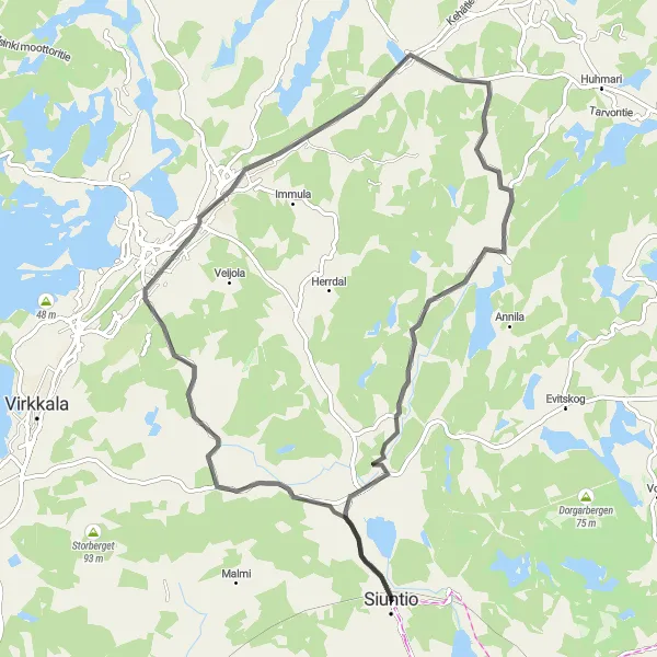 Map miniature of "Siuntio Loop" cycling inspiration in Helsinki-Uusimaa, Finland. Generated by Tarmacs.app cycling route planner