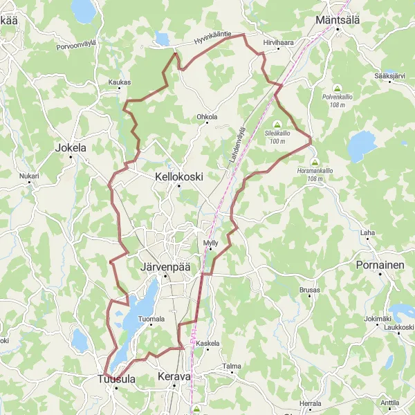 Map miniature of "The Gravel Adventure" cycling inspiration in Helsinki-Uusimaa, Finland. Generated by Tarmacs.app cycling route planner