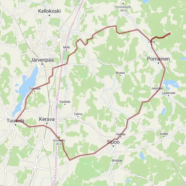 Map miniature of "Ristinummi Gravel Loop" cycling inspiration in Helsinki-Uusimaa, Finland. Generated by Tarmacs.app cycling route planner