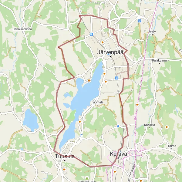 Map miniature of "Tuusula Gravel Escape" cycling inspiration in Helsinki-Uusimaa, Finland. Generated by Tarmacs.app cycling route planner