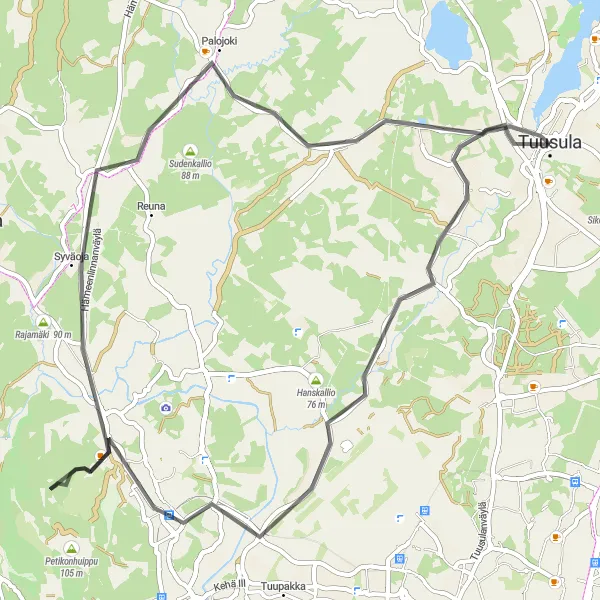 Map miniature of "Tuusula Road Adventure" cycling inspiration in Helsinki-Uusimaa, Finland. Generated by Tarmacs.app cycling route planner