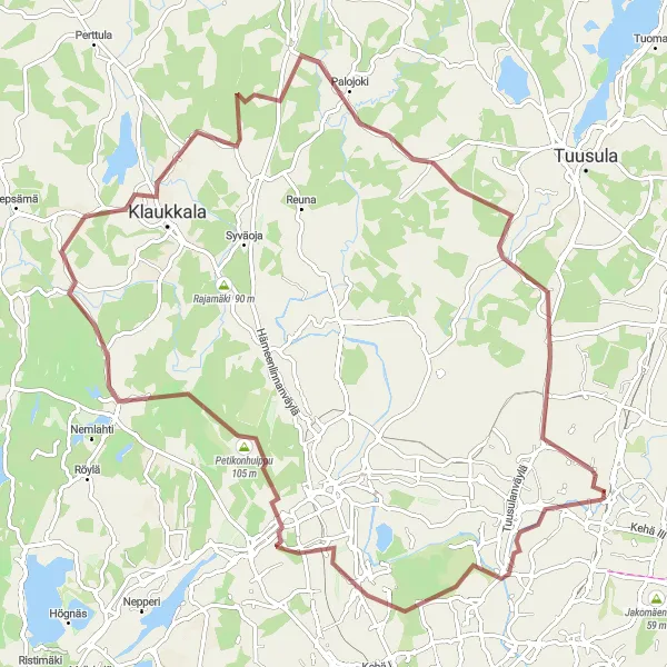 Map miniature of "Northern Gravel Adventure" cycling inspiration in Helsinki-Uusimaa, Finland. Generated by Tarmacs.app cycling route planner