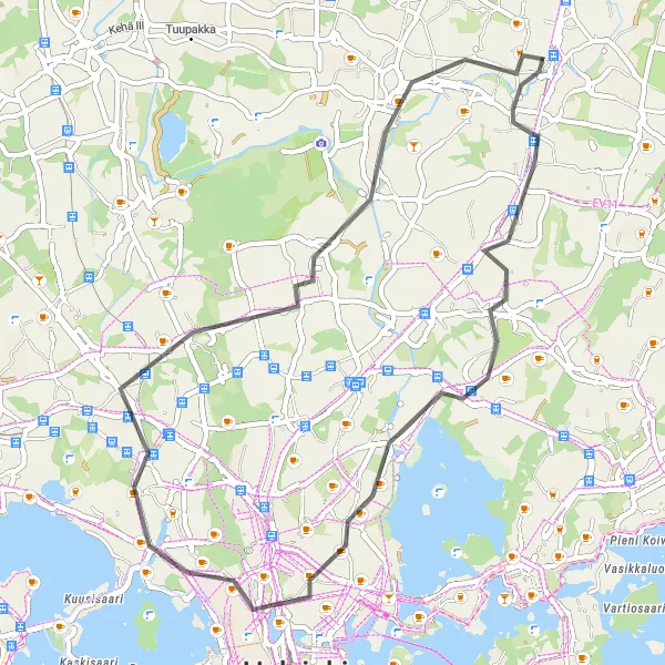 Map miniature of "Urban Road Circuit" cycling inspiration in Helsinki-Uusimaa, Finland. Generated by Tarmacs.app cycling route planner