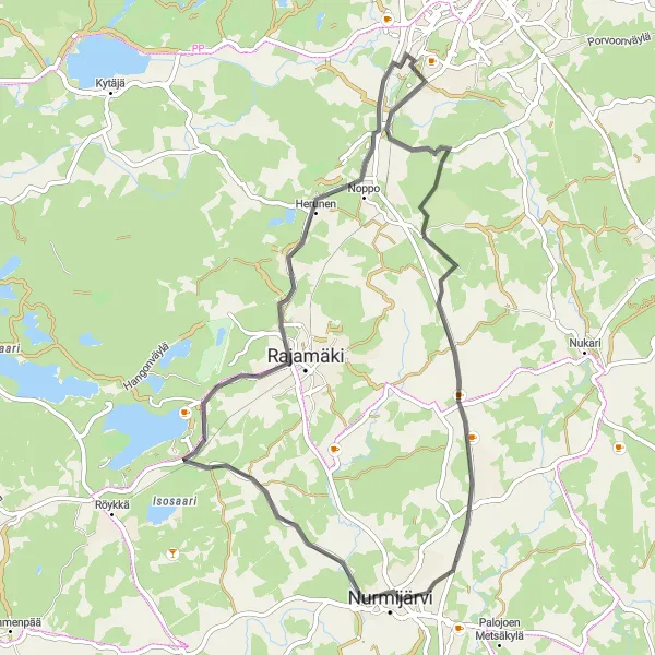 Map miniature of "Hyvinkää Loop" cycling inspiration in Helsinki-Uusimaa, Finland. Generated by Tarmacs.app cycling route planner