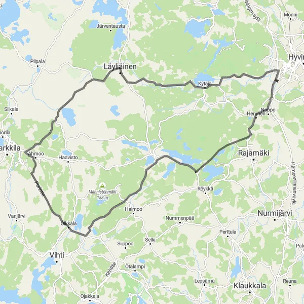 Map miniature of "Exploring Nature on Road" cycling inspiration in Helsinki-Uusimaa, Finland. Generated by Tarmacs.app cycling route planner