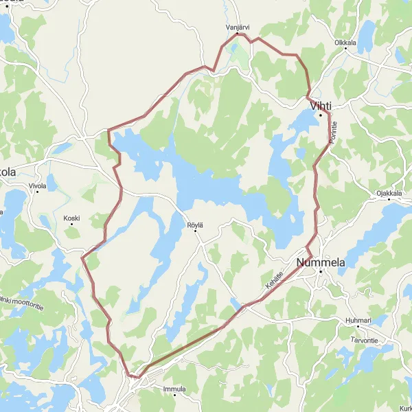 Karttaminiaatyyri "Vihti - Haudankallio Gravel Route" pyöräilyinspiraatiosta alueella Helsinki-Uusimaa, Finland. Luotu Tarmacs.app pyöräilyreittisuunnittelijalla