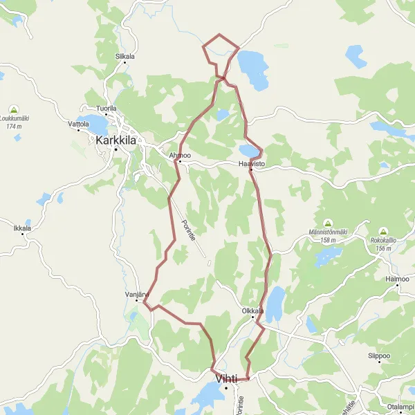 Map miniature of "Exploring Ahmoo and Gadoliniitti" cycling inspiration in Helsinki-Uusimaa, Finland. Generated by Tarmacs.app cycling route planner