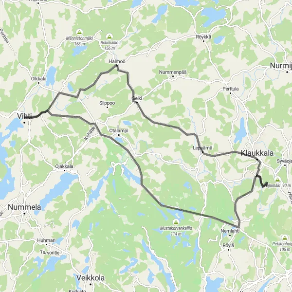 Map miniature of "Vihti and Surroundings" cycling inspiration in Helsinki-Uusimaa, Finland. Generated by Tarmacs.app cycling route planner