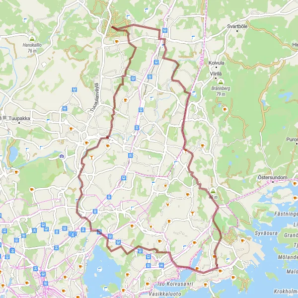 Map miniature of "Exploring Vuosaari Gravel Circuit" cycling inspiration in Helsinki-Uusimaa, Finland. Generated by Tarmacs.app cycling route planner