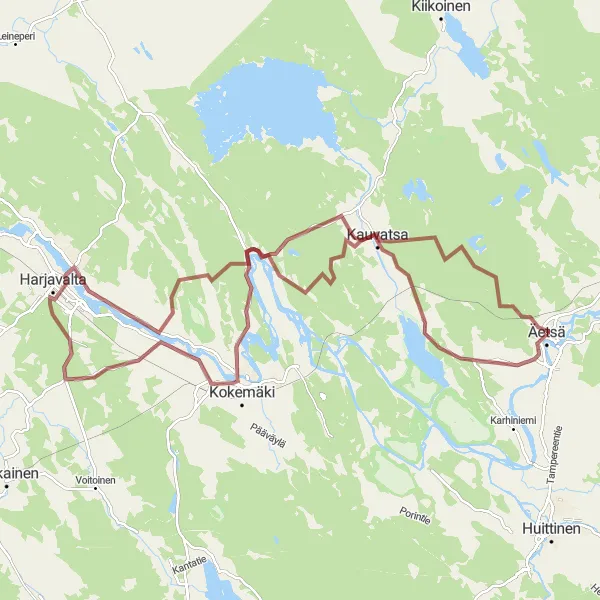 Map miniature of "Äetsä - Kauvatsa Gravel Adventure" cycling inspiration in Länsi-Suomi, Finland. Generated by Tarmacs.app cycling route planner