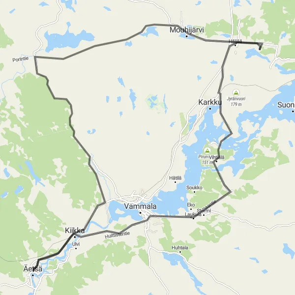 Map miniature of "Äetsä - Häijää Scenic Road Tour" cycling inspiration in Länsi-Suomi, Finland. Generated by Tarmacs.app cycling route planner